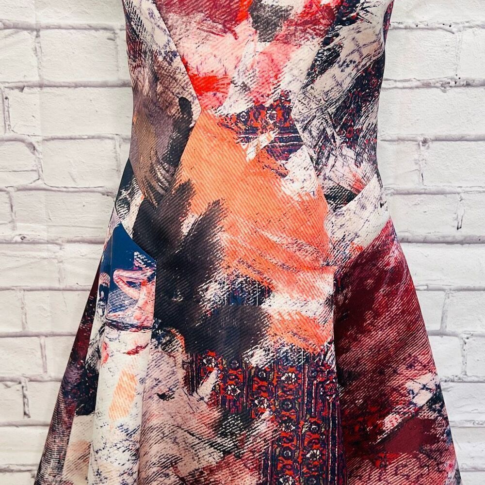 Prabal Gurung Womens Blue Orange Abstract Silk Mini Fit & Flare Dress Size 6 - Picture 3 of 12
